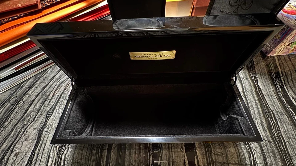 Armand de Brignac Brut Rose' Champagne Wood Empty Box & Nylon Case Bag 14 x5 x5" - Image 2 of 4