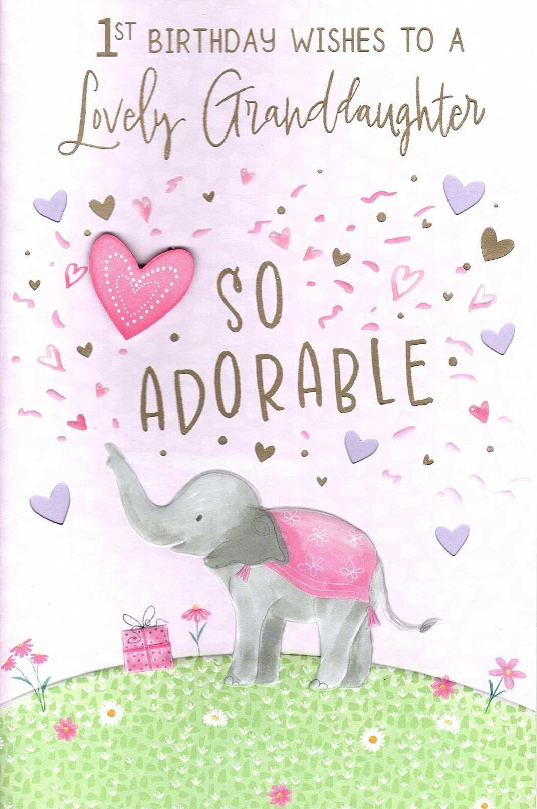 Happy 1st Birthday Card 1 Today Lovely Granddaughter So Adorable Cute Elephant