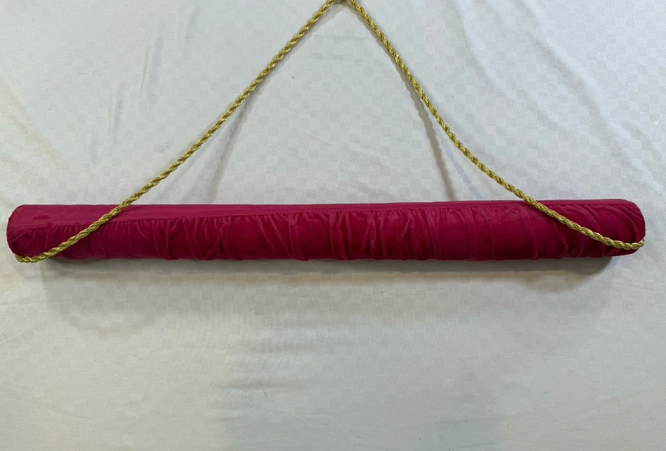 Vintage Pink Velvet Stole Hanger Gold Rope Brass Hook Garment or Scarf Hanger - Image 2 of 4