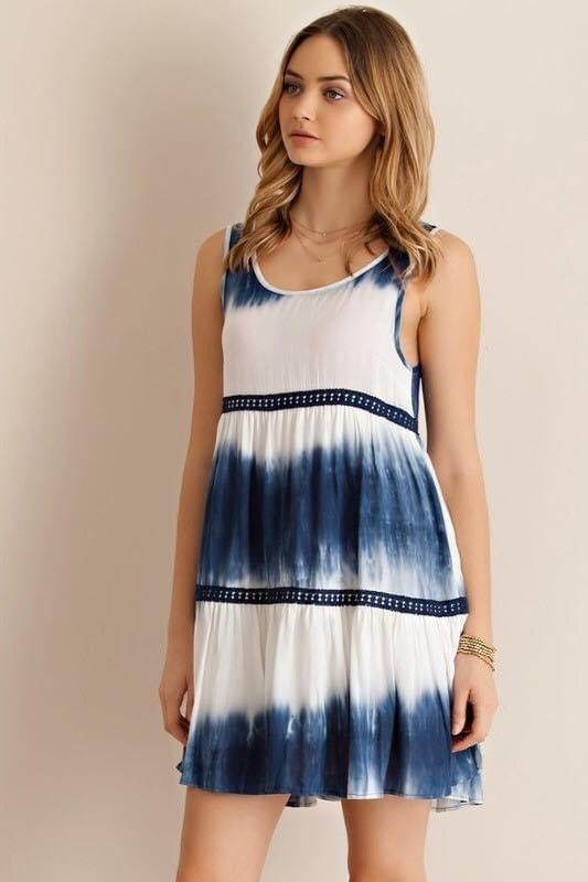 NWT Blue Tie-Dye Voile & Lace Mini Slip Dress | Boho Grunge Fairycore Coquette M image 7