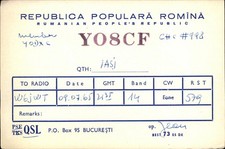 QSL radio card YO8CF 1965 Bucharest Romania USSR Jean