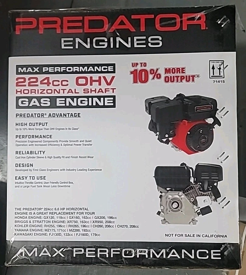 6.6 HP (224cc) Max Performance OHV Horizontal-Shaft Gas Engine, EPA. **SEALED** - Image 2 of 4