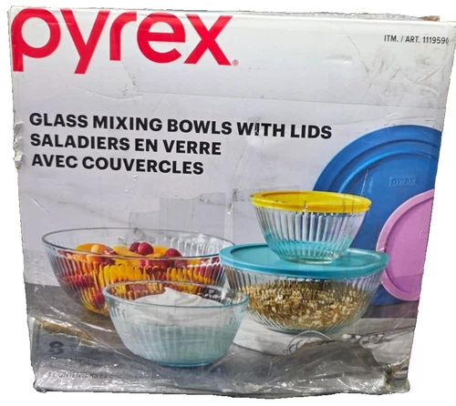 Pyrex Glass Mixing Bowls with Lids 8 Pcs