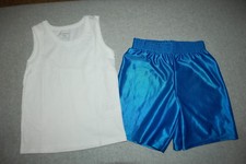 Toddler Boys Outfit SOLID WHITE KNIT TANK TOP Bright Blue Athletic Shorts 2T