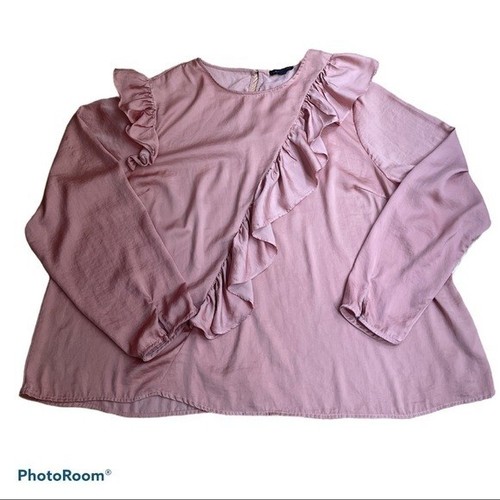 LANE BRYANT top blouse long sleeve peach satin ruffle size 22 - Picture 2 of 9