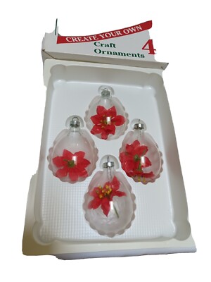Rauch CREATE YOUR OWN Craft CLEAR Glass Ornaments Xmas Vtg USA set of 4.