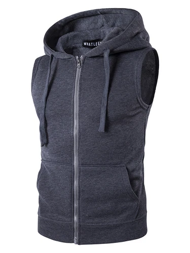 Men's Sleeveless Hoodie Casual Zipper Hooded Sweatshirt Gym Workout Tank Tops UK - Picture 46 of 52