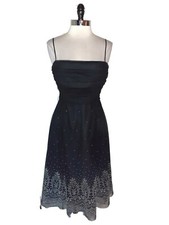 JESSICA HOWARD Size 14 A-Line Dress Black Gold Paisley Sparkle Beads Sleeveless