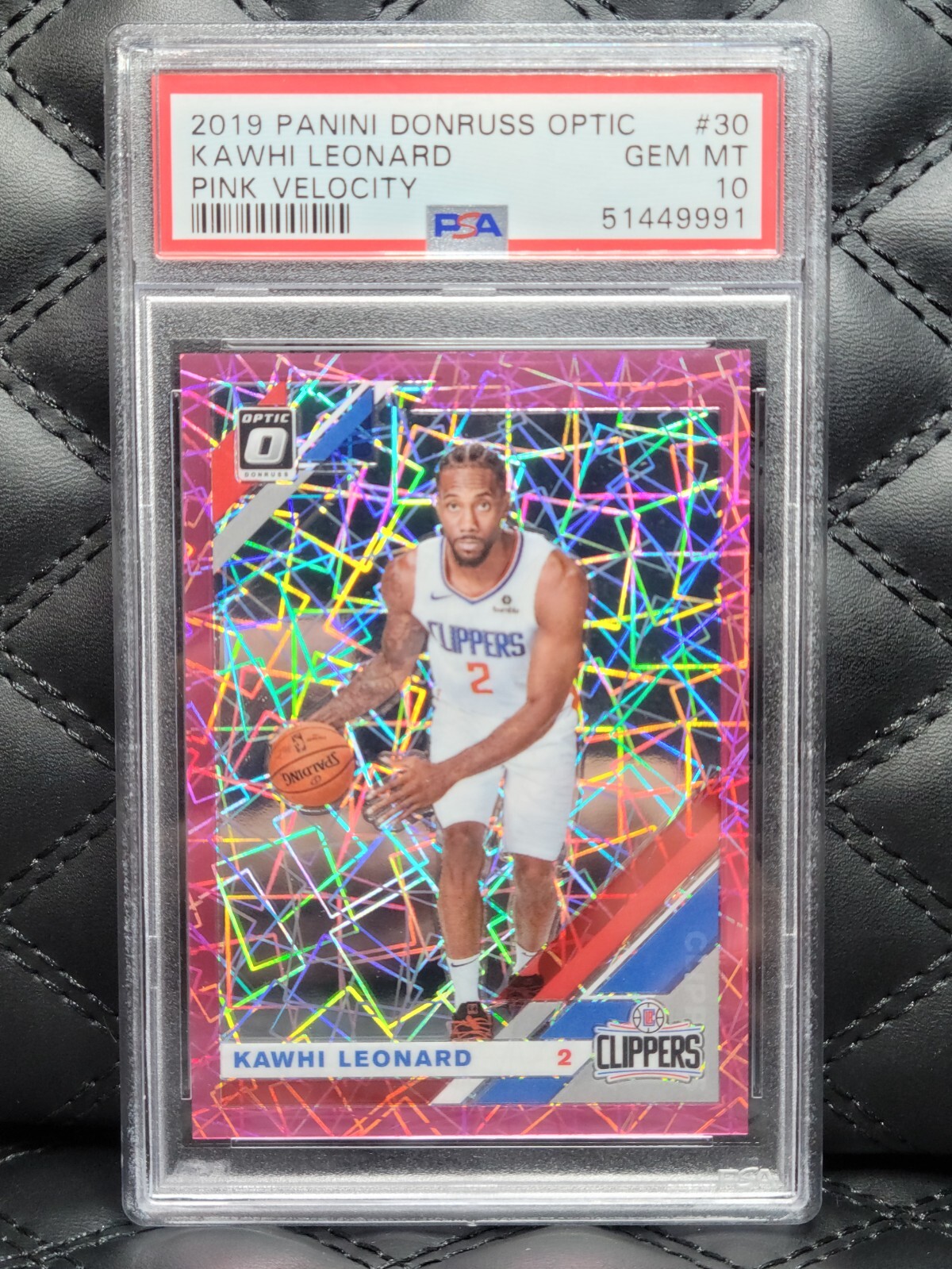 2019 Donruss Optic Kawhi Leonard Pink Velocity Prizm /79 PSA 10 #30 1st Clippers