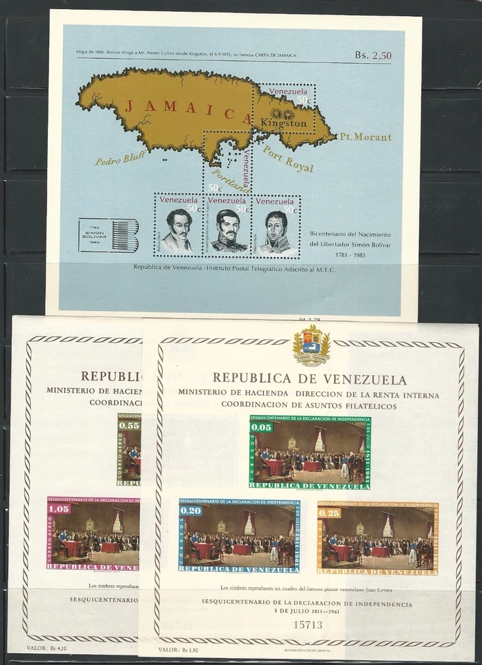 Venezuela: Lote de 10 hojas diferentes de recuerdos temáticos militares, como nuevas, VZ0176 Foto 3 de 3