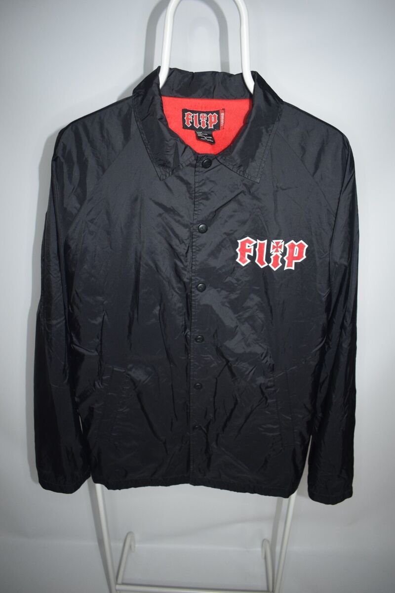 Vintage Flip Skateboards Streetwear Black Satin Coach Jacket Vintage Flip Skateboards Streetwear Black Satin Coach Jacket