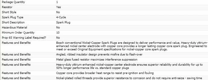 4 New Bosch Copper Core Spark Plugs For 1987-1990 PONTIAC SUNBIRD L4-2.0L - Image 4 of 4