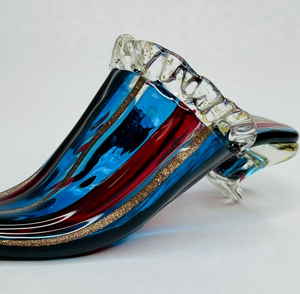 PANTOFOLA D’ORO Pantofola Murano Rosso Blu Oro Dorato Vetro Vetreria Artigianale D'Este Italia Righe