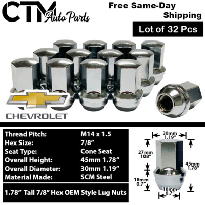 32x Chrome Chevy OEM Factory Lug Nut 14x1.5 Fit Silverado Suburban Stock Wheels