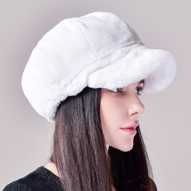 Women Real Rex Rabbit Fur Hats Thick Warm Berets Octagonal Newsboy