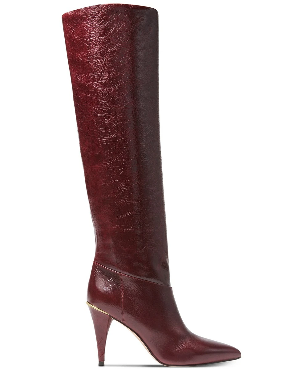 Michael Kors Rosalyn Tall Knee High Oxblood Leather Boots Size 6