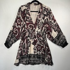 Free People Say You Love Me Boho Paisley Mini Dress Womens Small Long Sleeve