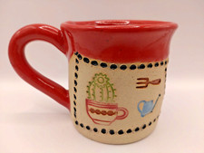 Studio Blue Bird Pottery J.P.S Stoneware Mug Gardening Design Hand Made 9cm VGC