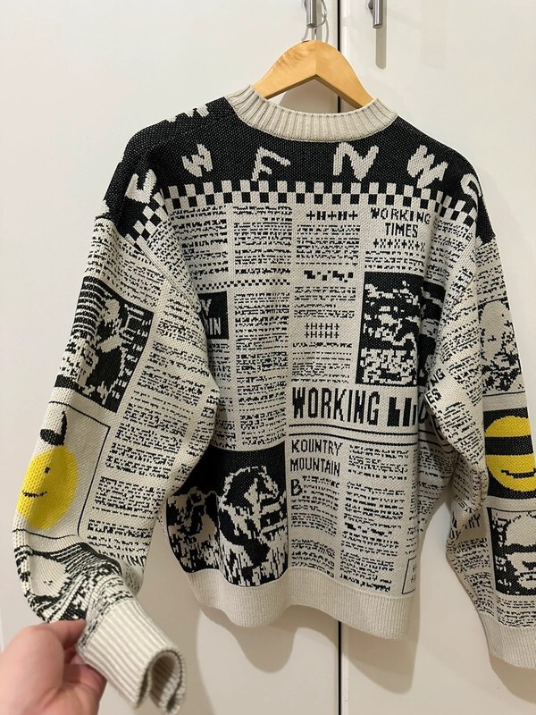 KAPITAL 8G Knit NEWSPAPER Pattern Crew Neck Sweater (KOUNTRY KAPITAL 8G Knit NEWSPAPER Pattern Crew Neck Sweater (KOUNTRY