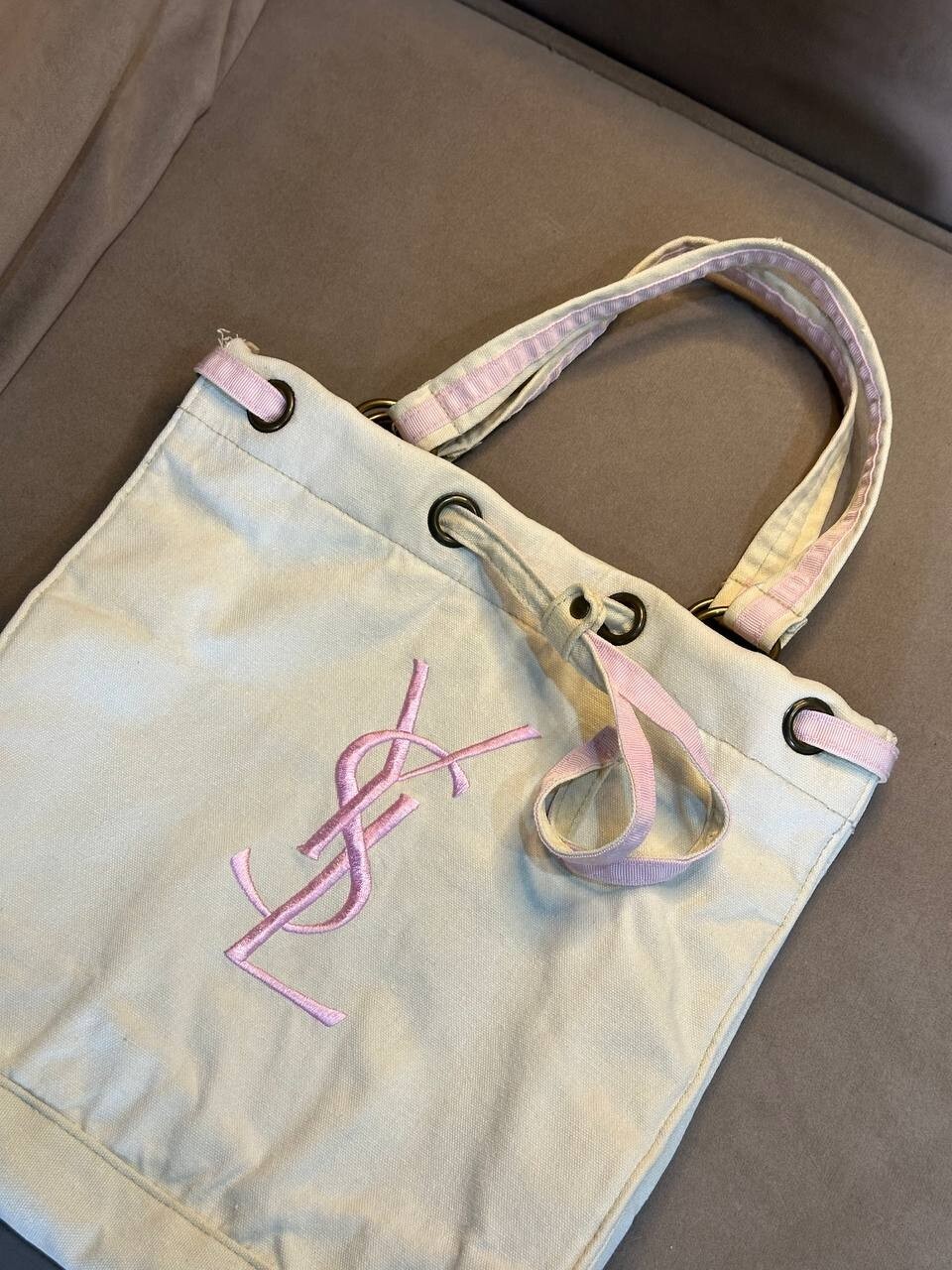SAINT LAURENT Borsa Tote Vintage Edizione Limitata YSL Profumo Logo Rosa Rara Tela