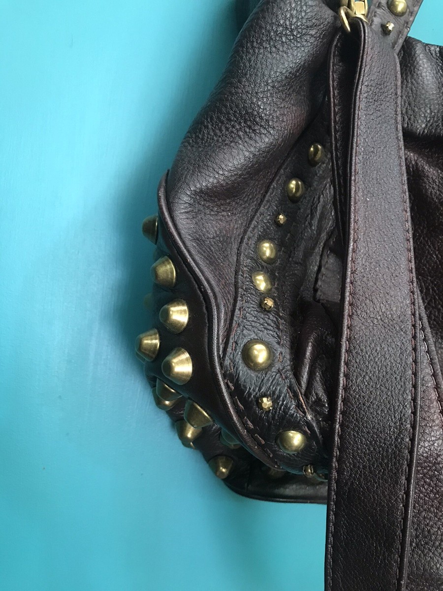 Sac Isabella Fiore Iconic Satchel Avec Studs Ton Brass - Vin - Occasion Bon état