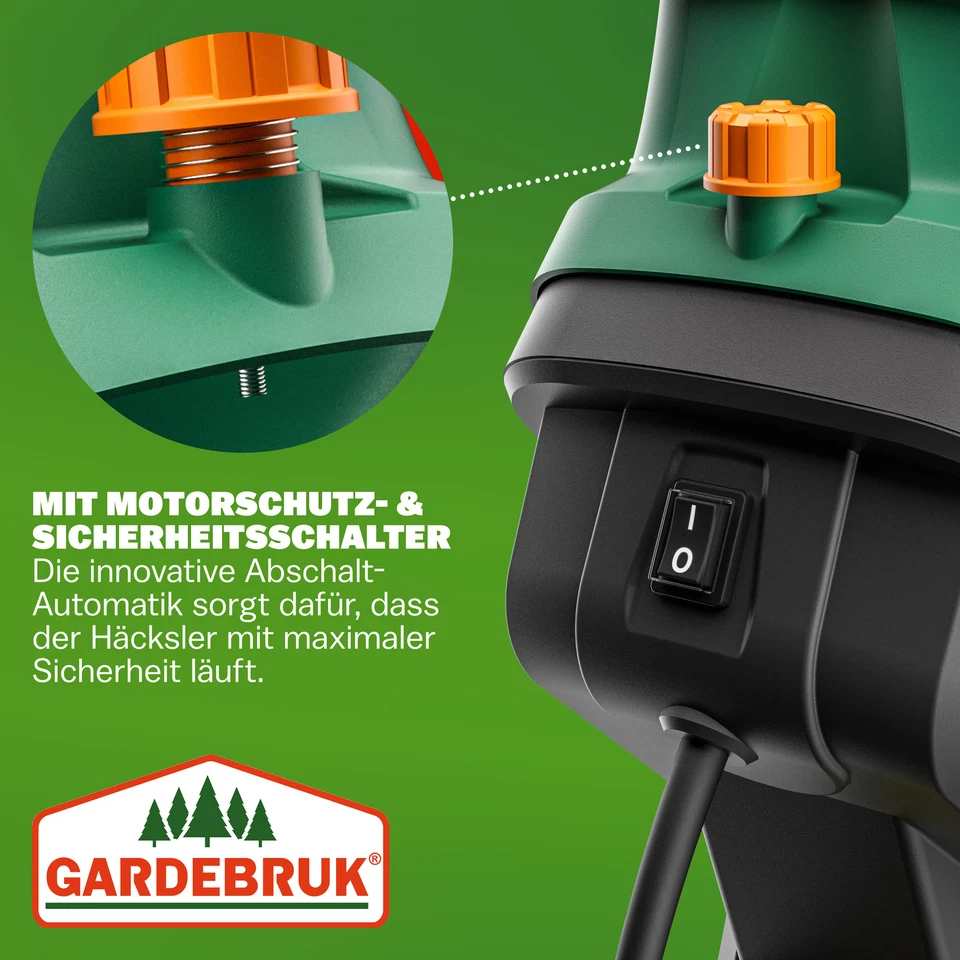 GARDEBRUK Messerhäcksler 3100 W max 45 mm Aststärke Elektrisch 2x 50L Fangbeutel - Bild 4 von 4