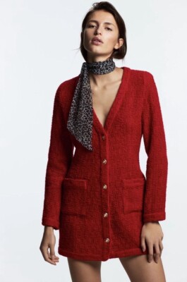 open lace back dress Tae Red Tweed Long Sleeve Drop Waist Mini Dress (Archive Sale)