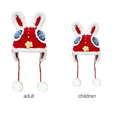 Rabbit Earflap Hat Red Rabbit Hat Chinese NewYear Hat Knit Earflap Beanie