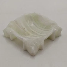 Marbled Onyx Stone Carved Heads Square 4" Table Ashtray Trinket Dish Aztec