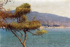 VIEW OF MENTON F. Zonaro sea ocean Tile Mural Bathroom Backsplash Marble Ceramic