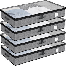 4 Pack Underbed Storage Containers, below 4.5 Inches Low Profile under Bed Organ