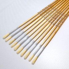 Image of Hog Bristle Long Handle Round Paint Brushes Size 6 Oil Acrylic Art - Pack of 10