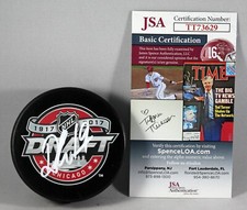 DRAKE BATHERSON SIGNED 2017 NHL DRAFT Puck AUTOGRAPHED OTTAWA SENATORS +JSA COA