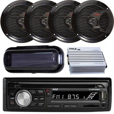 Pyle Bluetooth Marine Stereo Receiver  Cover, 4x 6.5" 150W Speakers, 4-CH Amp