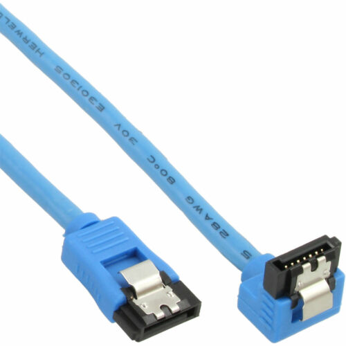 InLine® SATA 6Gb/s Anschlusskabel rund, abgewinkelt, blau, mit Lasche, 0,5m - Bild 1 von 3