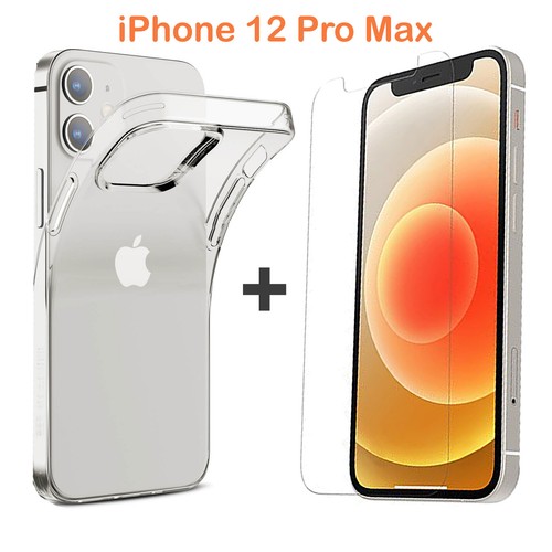 For Apple iPhone 12 PRO MAX Clear Case Cover and Soft Front Screen Protector - Afbeelding 1 van 11