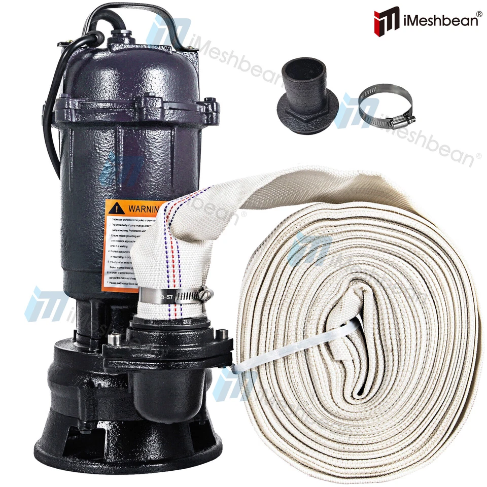 Bomba sumergible de aguas residuales de hierro fundido de 2 HP 6498 GPH con interruptor de flotador de manguera de 66 pies 110-120 V Foto 2 de 4