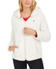Tommy Hilfiger Hooded Faux Sherpa Fleece Jacket Red/Blue/Cream sz SM