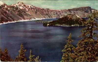 Postcard OR Crater Lake Mt Mazama Cascade Mountains No 12 Union 76 Oil See West.