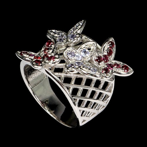 925 Sterling Silver Ring Round Tanzanite Rhodolite Gemstone Jewelry Sz 7.5 - Picture 3 of 13