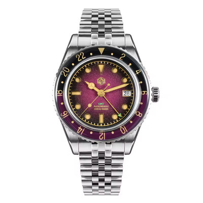 Burgundy and Gold Retro GMT San Martin SN0134 40mm NH35 Automatic