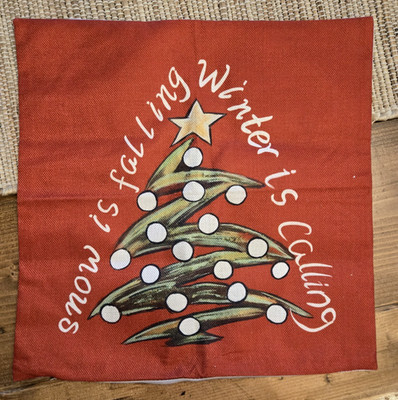 Christmas Tree Square Pillow Case Cover Decor Snow is Falling Winter is Calling