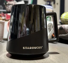 Starbucks 2017 Black Mug Coffee Half Matte Half Glossy Ceramic Stackable 14 oz