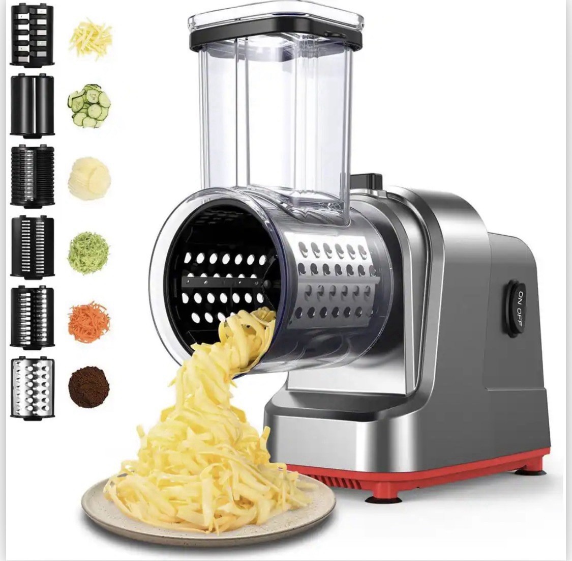 ATBKIT VSQ-S6 Electric Cheese Grater Salad Maker 6 Blade Attachments