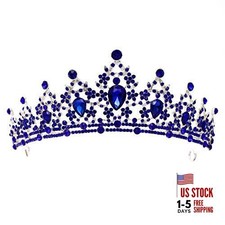 Crystal Wedding Crown Queen Tiara Bride Crowns for Women Rhinestone Blue