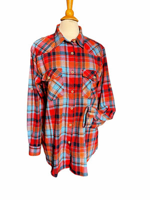 Designed In Italy Blue Plaid Button Up Size 2XL Woman's Flannel western shirt