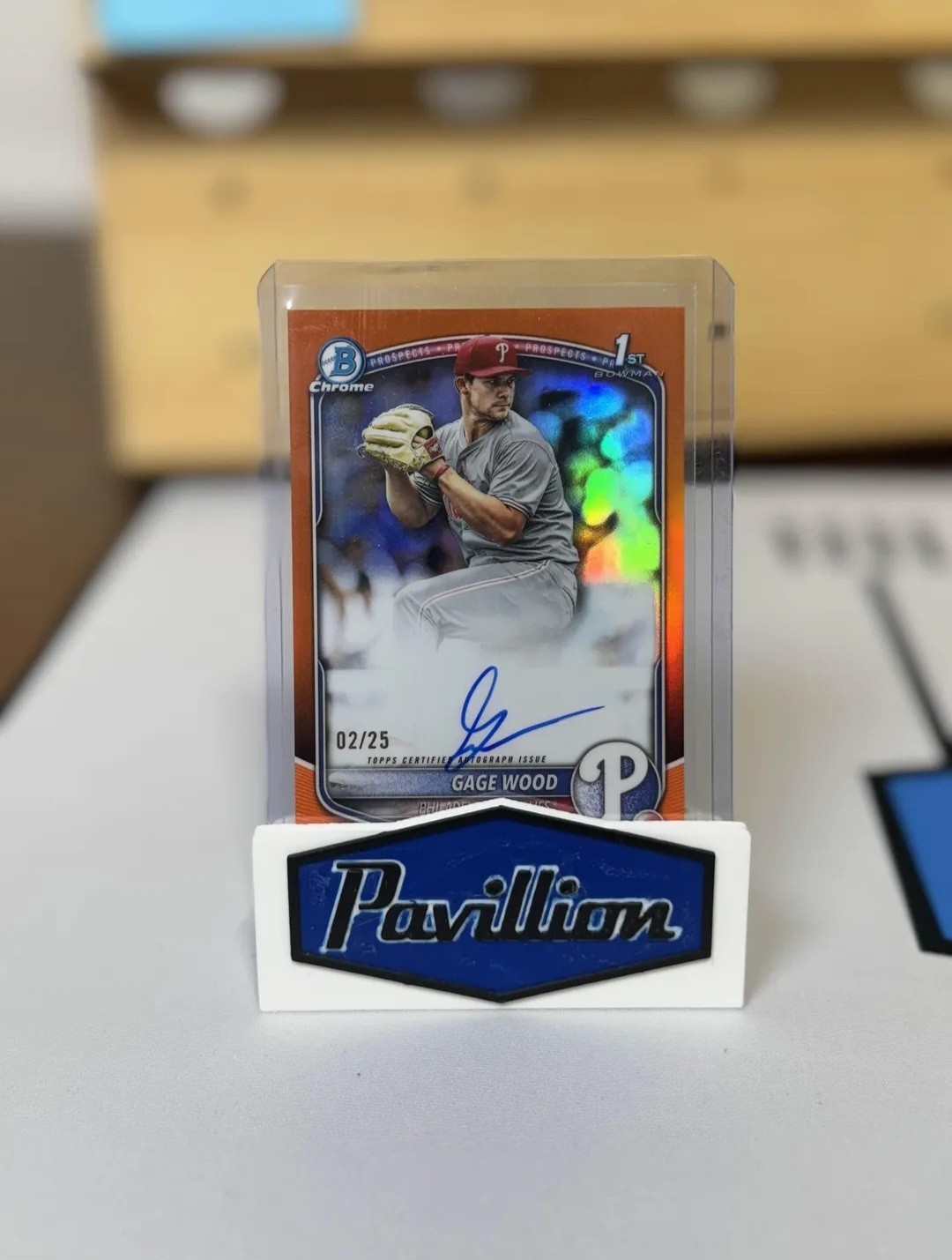2025 BOWMAN CHROME DRAFT GAGE WOOD 1ST ORANGE REFRACTOR AUTOGRAPH /25 PHILLIES