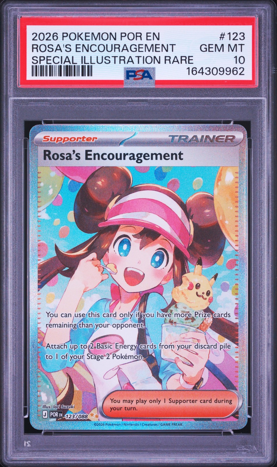 2026 POKEMON POR SPECIAL ILLUSTRATION RARE #123 ROSA'S ENCOURAGEMENT PSA 10