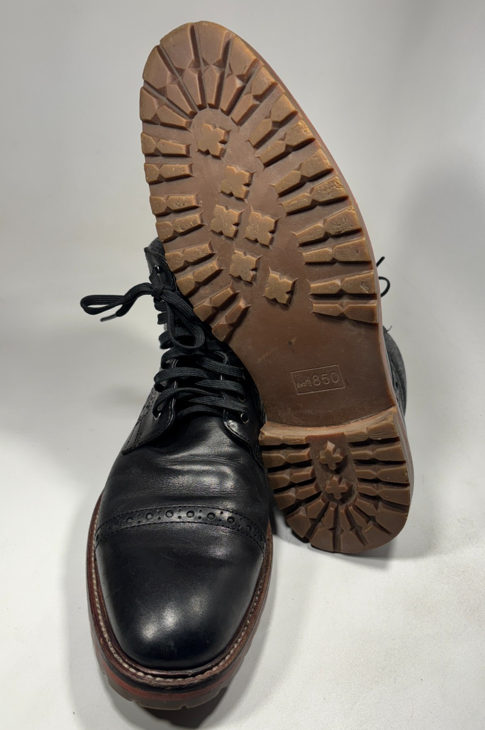 Johnston & Murphy Chuck 1850 Cap Toe Black Leather Boot Mens Size 9 M