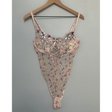 Victoria's Secret Wicked Unlined Balconette Teddy Floral Lace Up Bodysuit XL